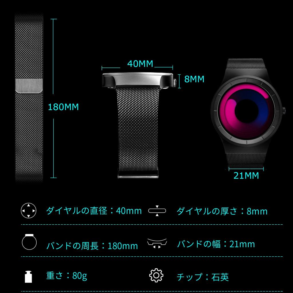 RORIOS Men's and Women's Analog Watch with Unique Time Display, Stylish Japanese-Made Quartz Movement, Water Resistant, Popular Mesh Band, Casual,