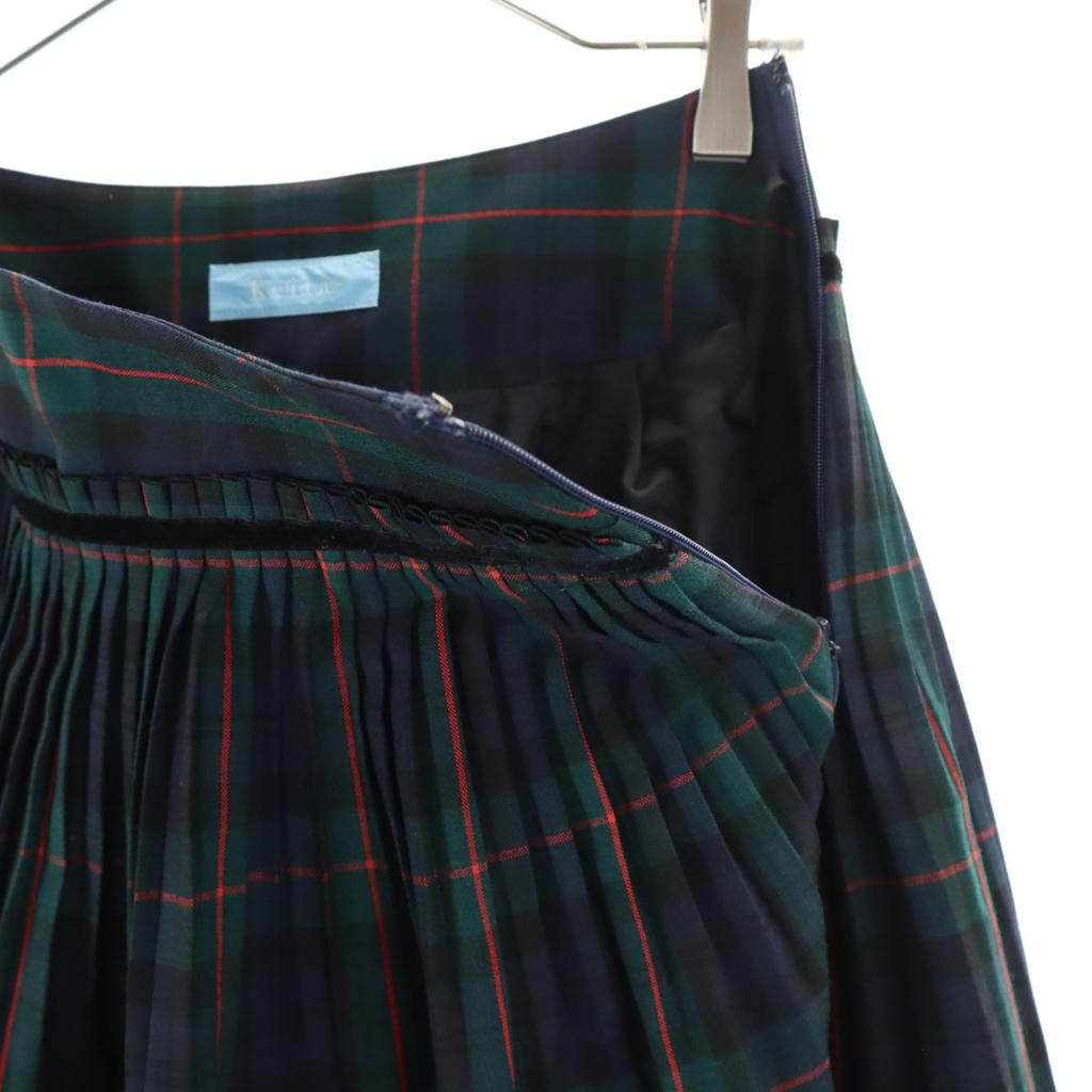 KEITA MARUYAMA Black Watch Midi Length Pleated Skirt Deep Green Women Used