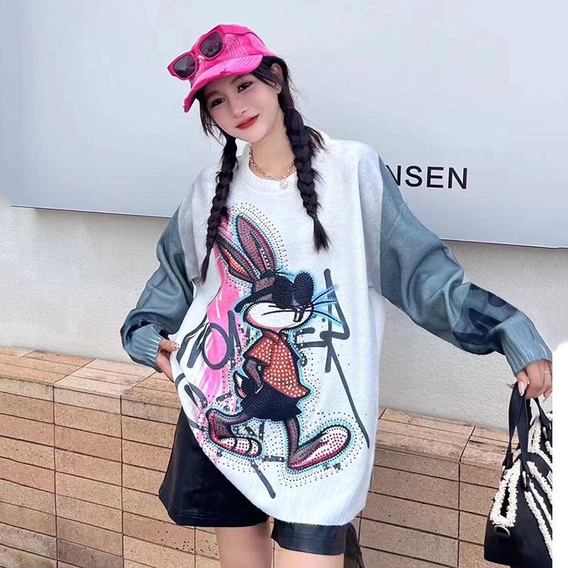 Autumn/Winter 2024 Women's Loose Rabbit Embroidery Sweater Fashion Knit Pullover