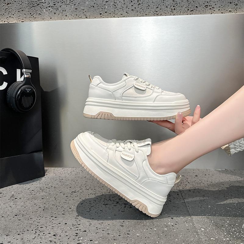 Leather Little White Shoes Women's Autumn New Student Board Shoes Women's Platform Lace-up Casual Shoes Women