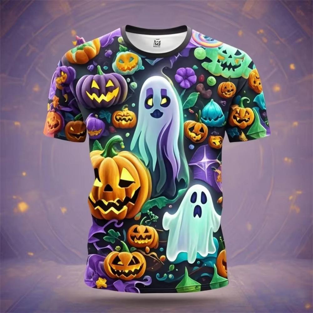 Halloween Boy's T-Shirt Pumpkin Pattern Summer Short Sleeves Casual Fashion Print Kids Tops 3-14Y Party Gift Children's Clothing