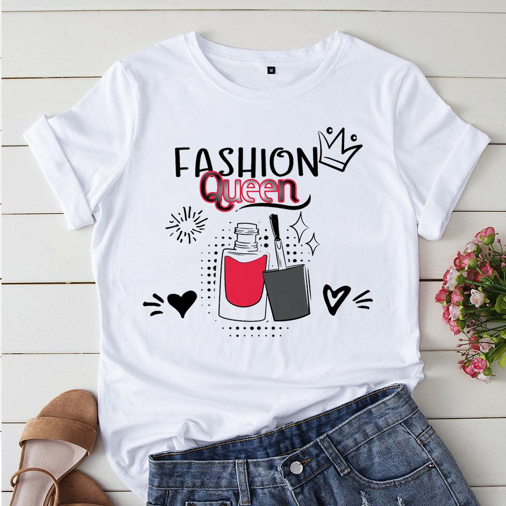 Niedlicher Liebes-Nagellack im koreanischen Stil Weiße T-Shirts Damen T-Shirts 90er Grafik-T-Shirt Camiseta Mujer Niedliches lässiges Mädchen-Tee