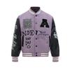 Unisex American Purple Letter Embroidery Color Block Baseball Jacket - Loose Fit, Spring 2025 High Street Trend.