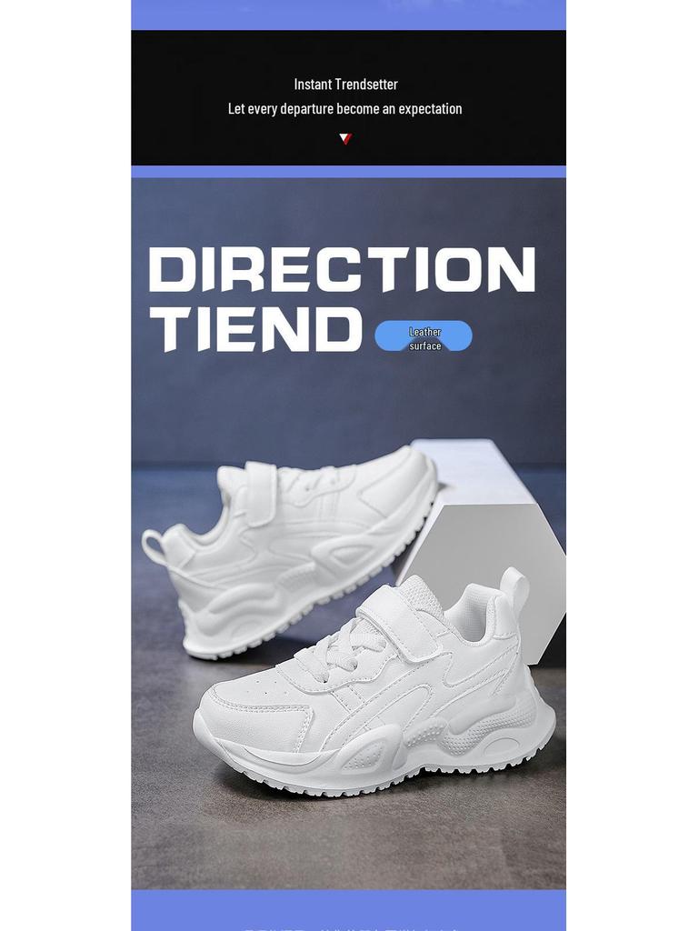 Kids' White Sports Shoes – Breathable Leather Sneakers for Boys and Girls, Ideal for Spring and Autumn Activities
