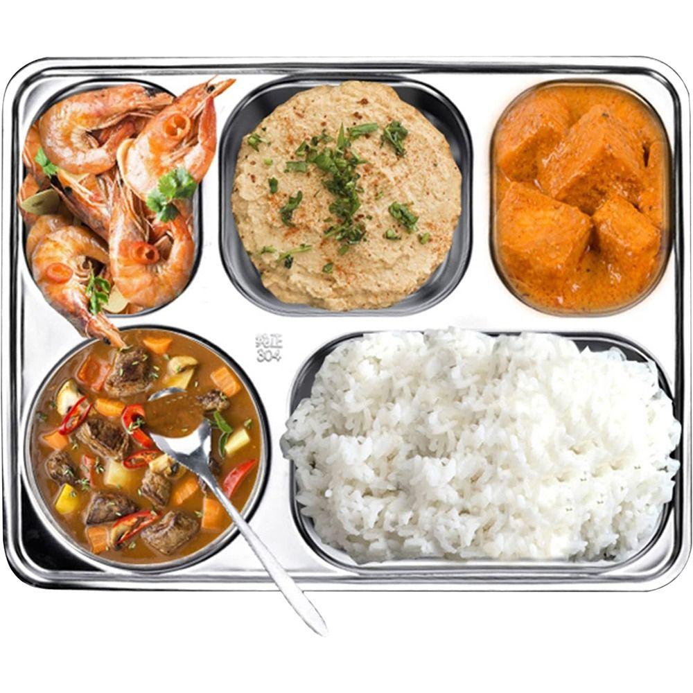 for Food Control with Compartments Stainless Steel Dividers Platter Dinner Plates Serving Tray