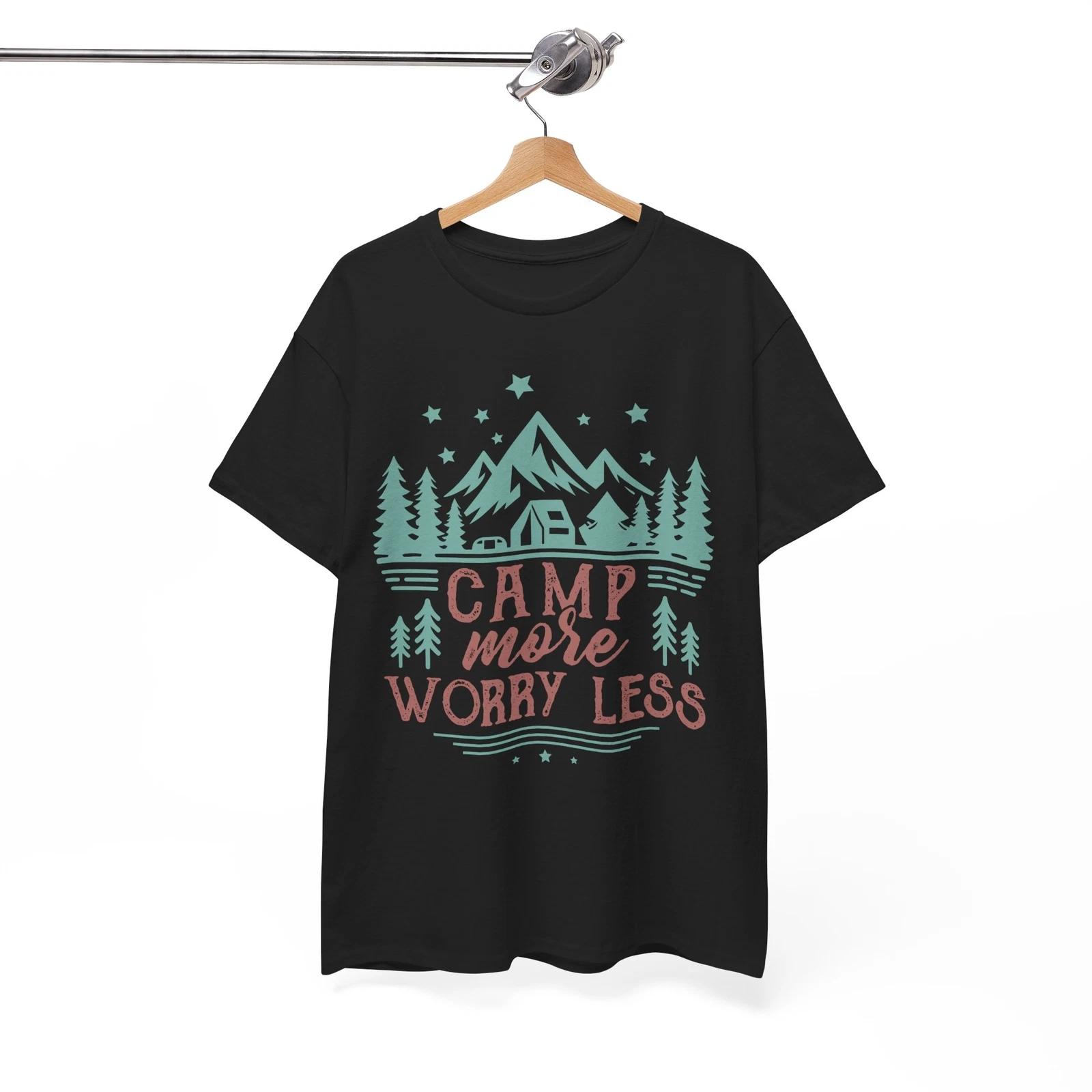 Camp more worry less T-Shirt | Mountain Trekking Tee | Hiking Explorer Shirt M