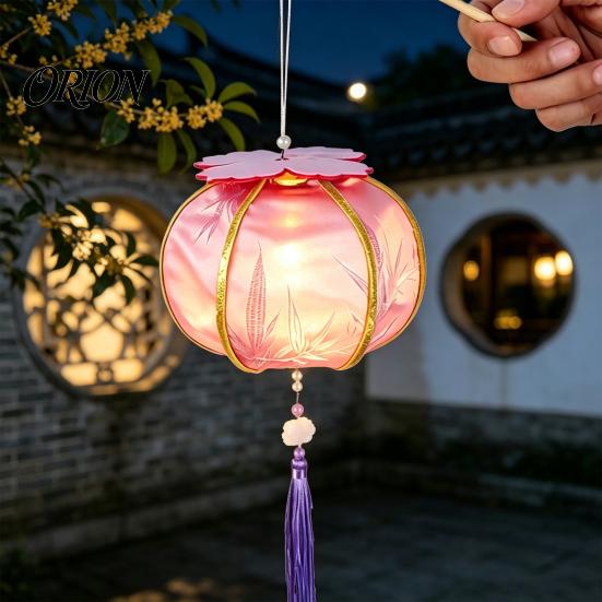 Retro Style Decorative Lantern Spring Festival DIY Material Kit, Light Up Handmade Persimmon Shaped Traditional Oriental Craft Kit with Tassel
