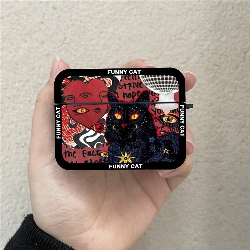 Cool Dark Funny Cat Cases for Apple AirPods 4 Black Wireless Bluetooth Earphone Case for Airpods 1 2 3 Pro 2 Protective Cover