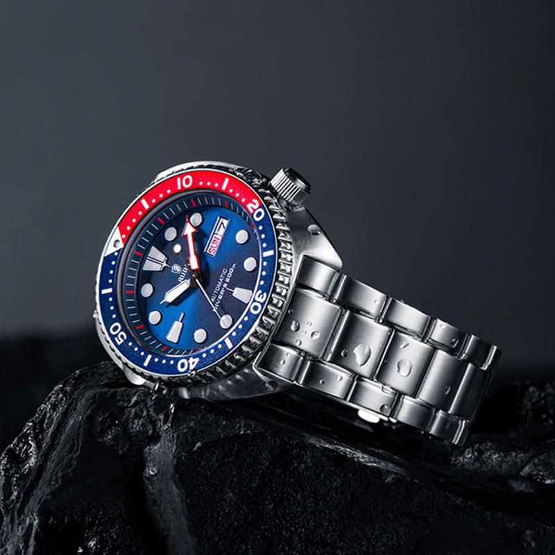 Men's Automatic Waterproof Stainless Steel Wristwatch with Double Calendar and Abalone Coke Bezel