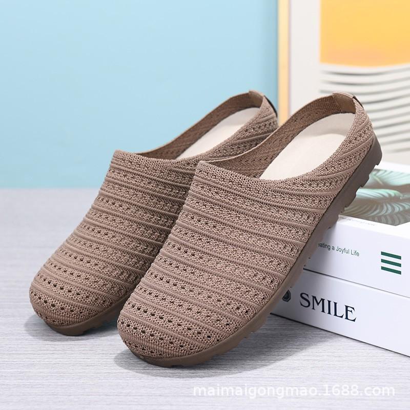 Damen Offene Flache Mules mit Schnallen-Detail im französischen Stil Atmungsaktives Mesh-Obermaterial Niedriger Absatz Zum Hineinschlüpfen Lässige Schuhe