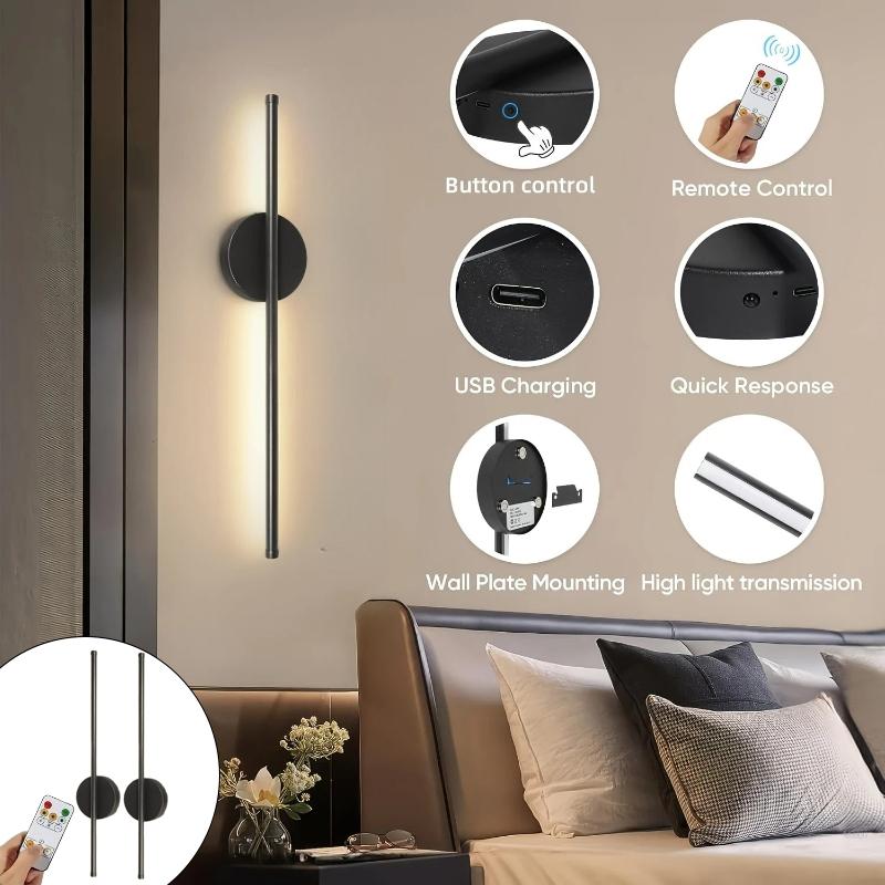 Battery Operated Wall Sconce Wireless LED Light 5v with Remote Control USB Rechargeable Wall Lights for Bedroom Living Room