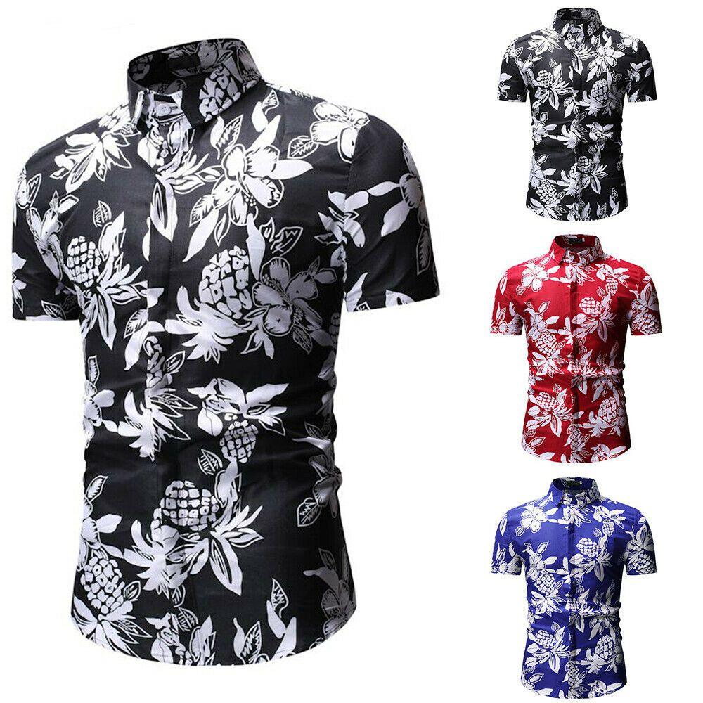 Mens Hawaii Floral Casual Shirt Short Sleeve Luxury Slim Fit Dress Tops Shirts
