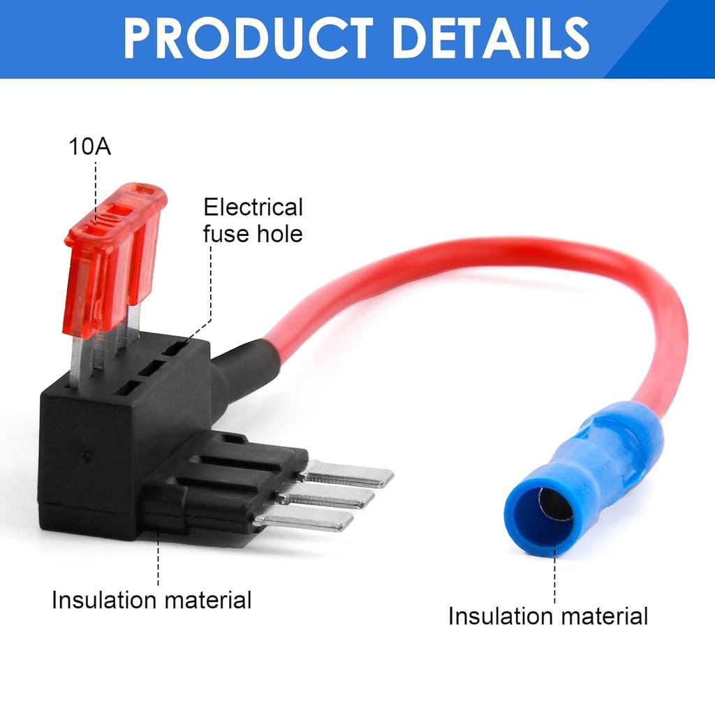 4 Pack Micro 3 Fuse Tap, Add A Circuit Adapters, Expandable Blade Style 12V Fuse Holders For Underglow Lights, Interior LEDs & Car Accessories (Red