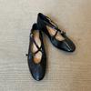 Leather version~ retro cross-buckle ballet shoes low-heeled temperament Mary Jane shoes shallow mouth round head single shoes women
