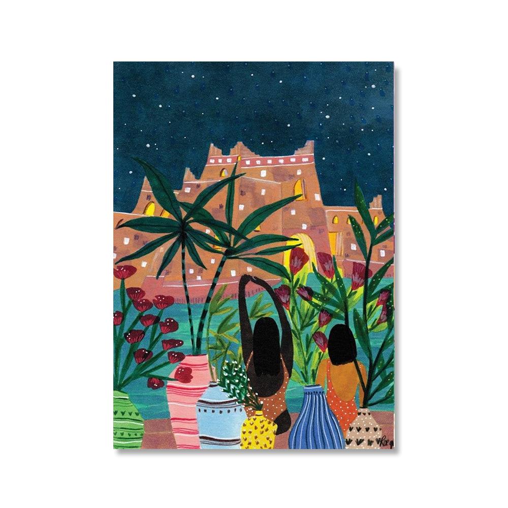 Morocco Art Print Fashion Girl Dance Poster Shepherds Desert Flowers Wall Picture Red Bird With Woman Canvas Painting Home Decor