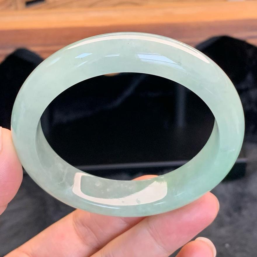 Free Shipping: Myanmar Natural Large White Moonlight Jade Bracelet – Ice-Waxy Texture 59 Inner Diameter for 120-125 lb