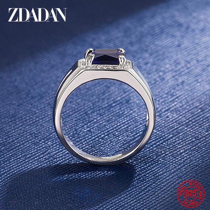 925 Sterling Silver Blue Green Crystal Adjustable Ring for Women Men Fashion Party Jewelry Gift