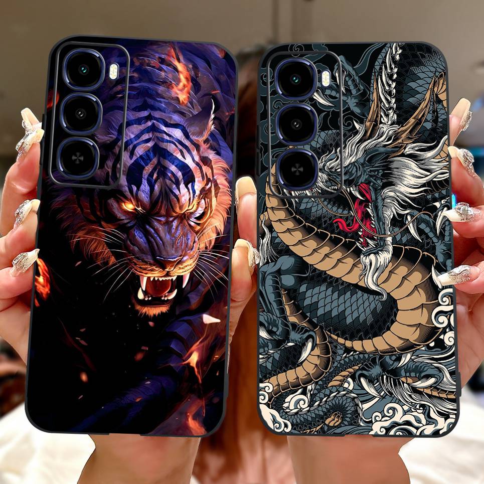 Cool Dragon Lion Tiger Cartoon 2D Printed Pattern Casing For Itel City 100 City100 Case Soft Silicone Black Back Cover Landscape
