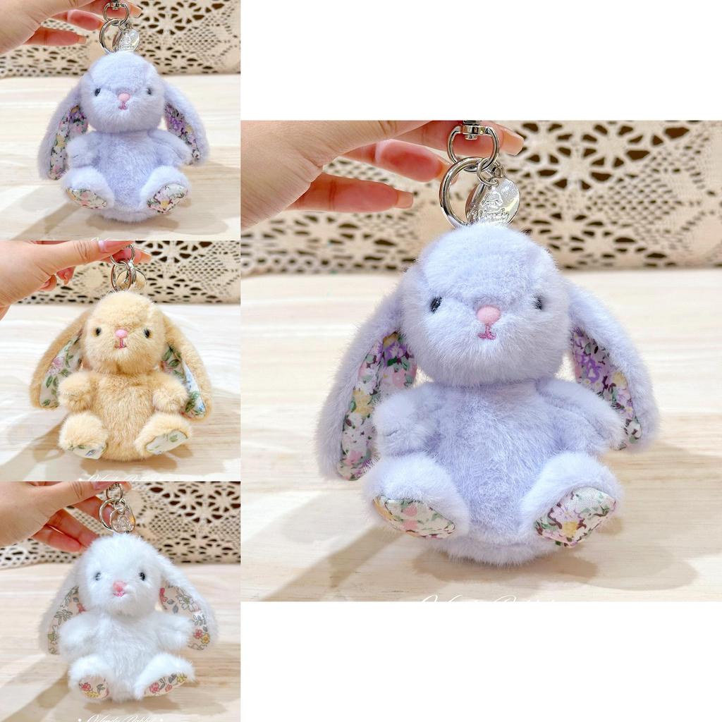 Rabbit Sitting Plush Keychain With Embroidered Flowers For Cute Collectible Gift