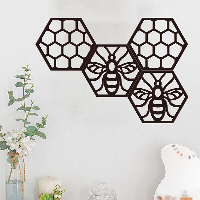 4Pcs Hexagonal Honeycomb Decorated Wooden Crafts For Home Walls Courtyard Decorations Hollowed Out Pendants