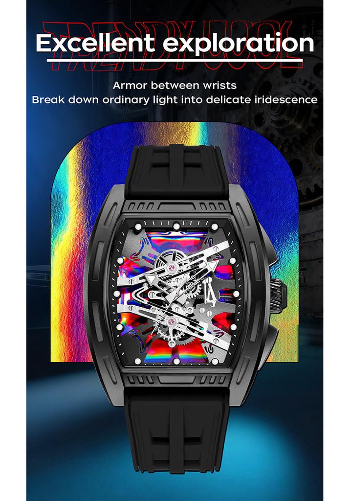Men's Barrel Shape Quartz Watch Luminous Hands Retro Punk Sport Style