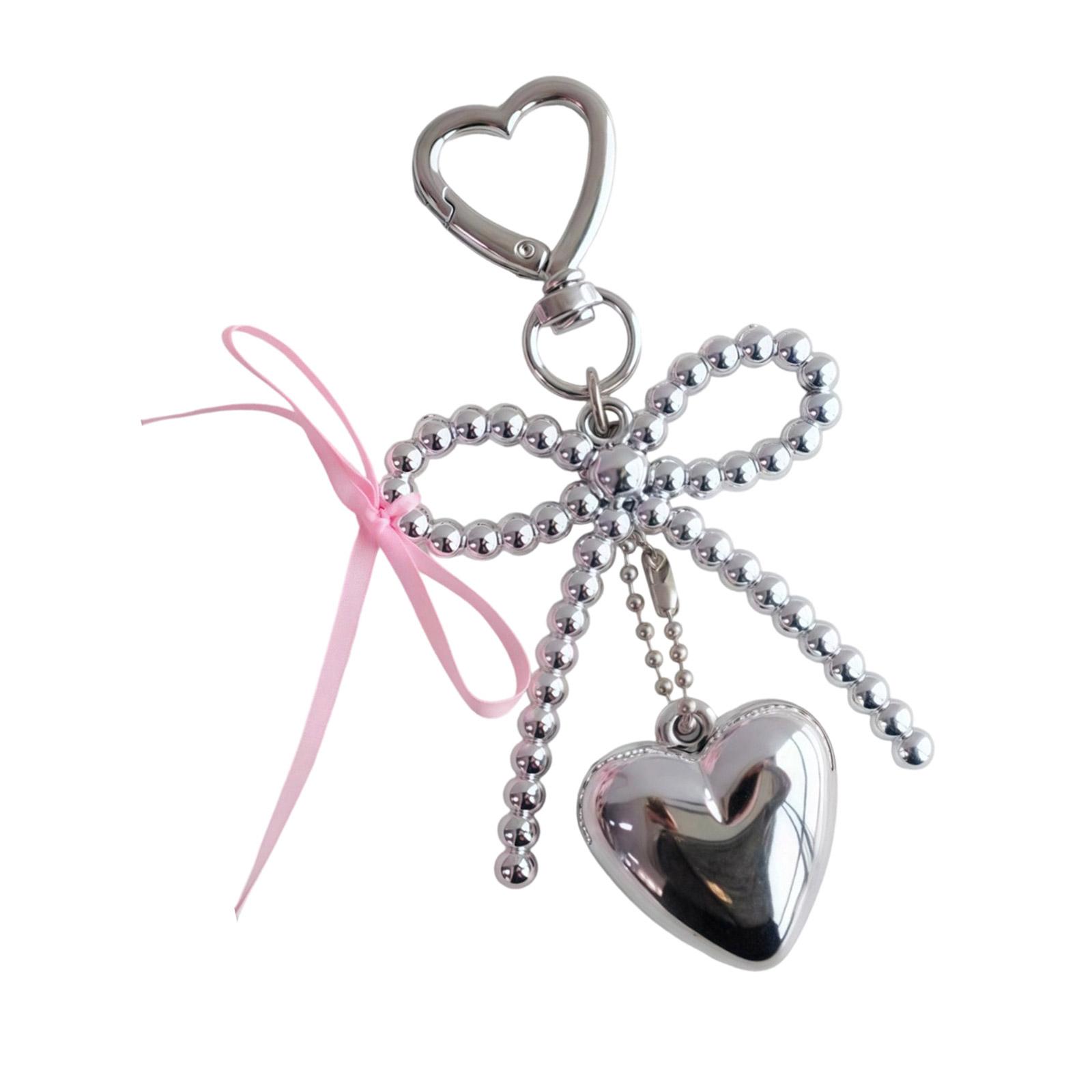 

Клубничный бантик и подвеска с бусинами Брелок Многоцелевое украшение Элегантный шарм для кошелька Подходит для сумок и телефонов серебряный
