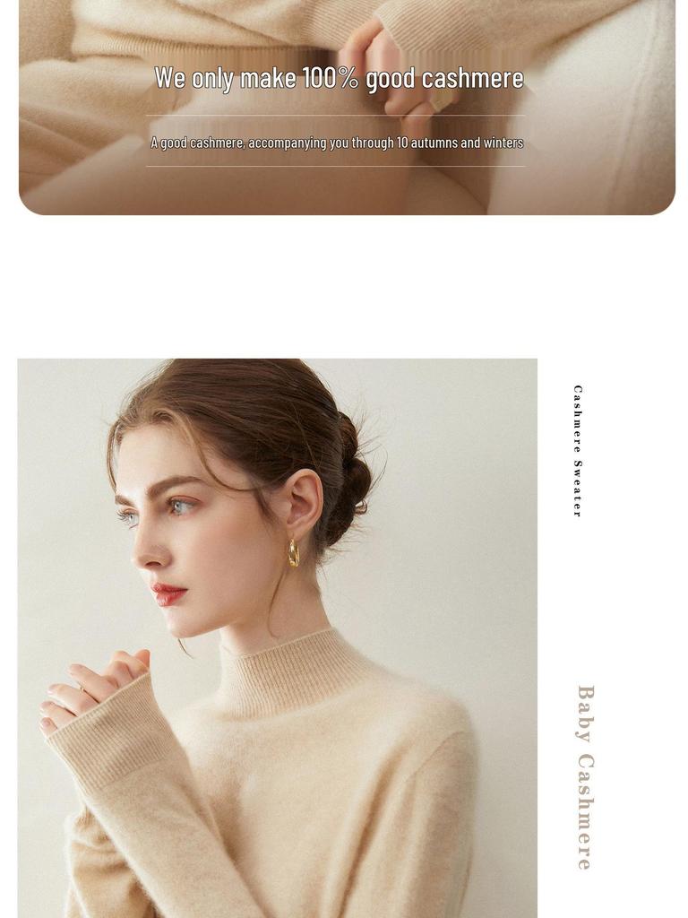 Elegant 100% Pure Cashmere Sweater for Women - Half-High Neck, Solid Color Pullover, Perfect for Autumn/Winter