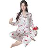 French Cute Ice Silk Pajamas Women'S Spring And Autumn Thin Sweet Polka Dot High-End Loungewear Long-Sleeved Two-Piece Set