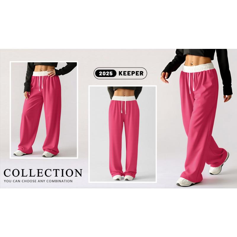 New Women's Color Block Drawstring Wide Leg Sweatpants, Loose Fit Casual Joggers with Elastic Waist for Yoga, Lounge and Street Style