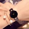 Women 's Faux Leather Band Analog Quartz Rhombic Case Wrist Watch Gift