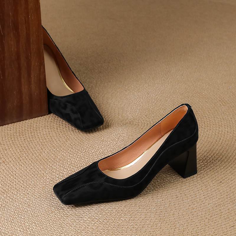 Krazing Pot Vintage Full Grain Leather Summer Autumn Thick High Heels Party Shoes Women Square Toe Leopard Prints Pumps