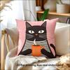 Cartoon Black Cat Double Sided Pillow Cover, Soft Polyester Coffee Print Cushion for Sofa Couch Bedroom Home Decor Gift