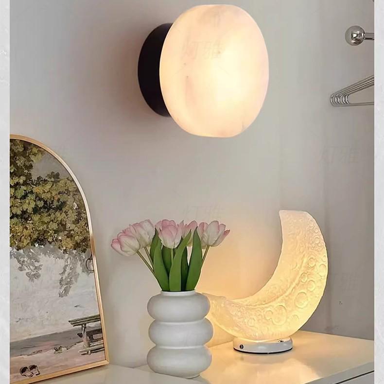 Minimalist Round Marble Wall Lamp for Bedroom, Hallway, or Balcony