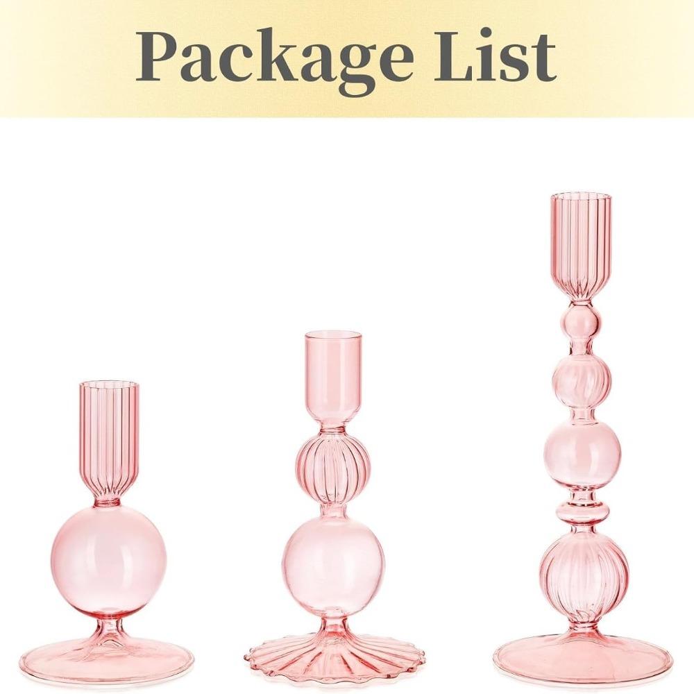 3pcs Glass Tapered Clear Candle Sticks Holder Modern Ribbed Candle Holders for Table Centerpiece Wedding Home Decorations