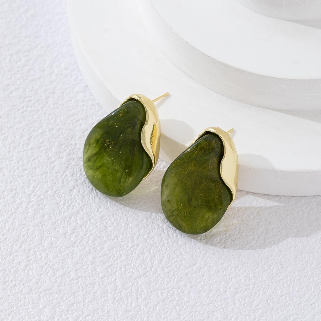 Amber Resin Irregular Water Droplet Shape Stud Earrings for Women Niche Design Metal Splice Earring Fashion Jewelry