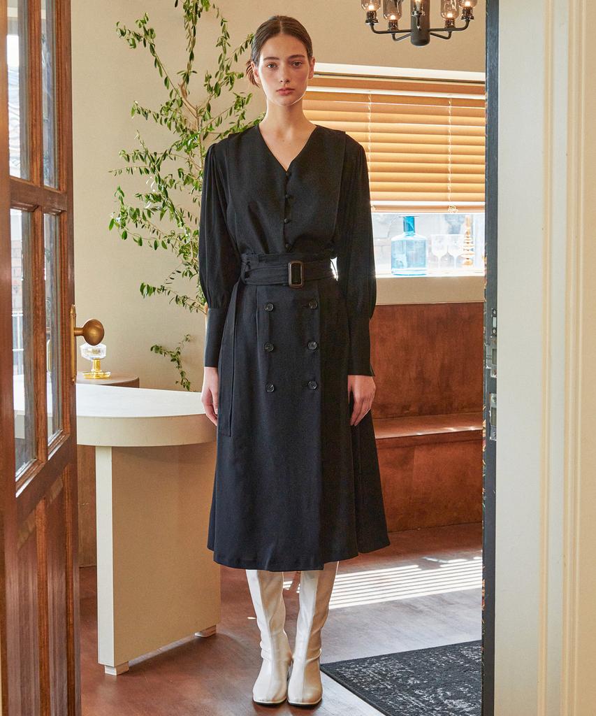 Bye Bye Seop Trench Long Skirt Black [T33]