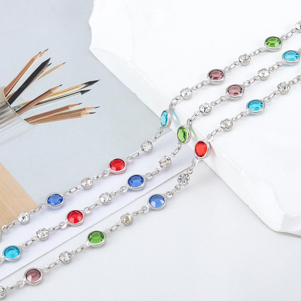 1meter Colorful Crystal Beads Beaded Chain Glass Bead Copper Necklace Chain Accessories for DIY Costumes Jewelry Making Material