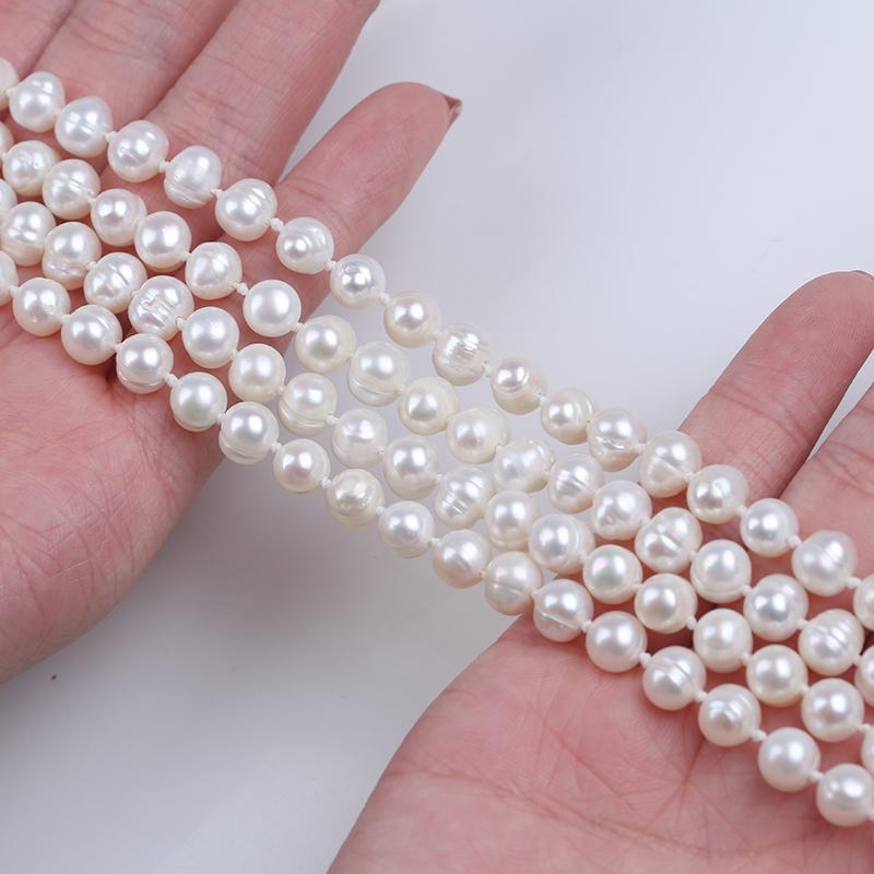 6-7mm Natural White Freshwater Potato Pearl Long Sweater Chain Bead Strand Multi-layer Necklace for Women Gift 160cm&TRENDY