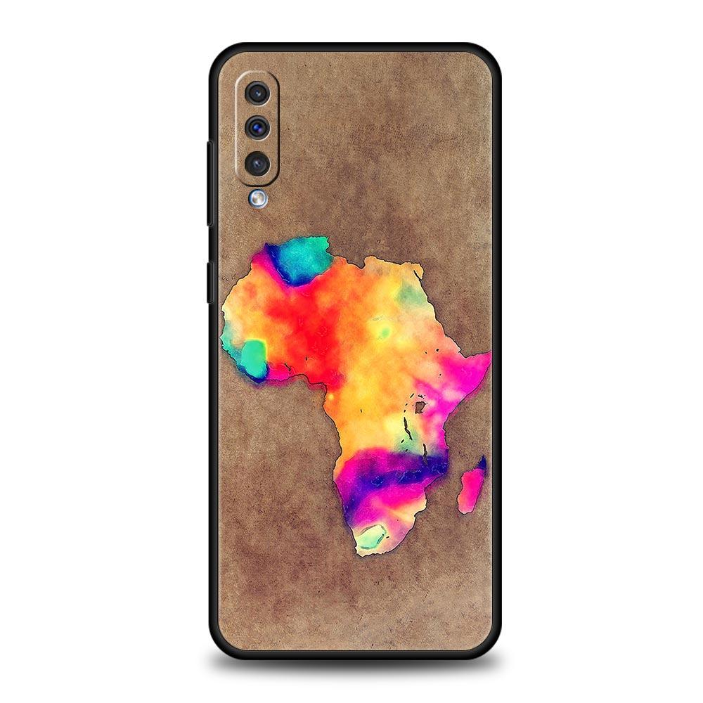 Phone Case For Samsung Galaxy A16 A14 A12 A54 A52 A50 A22 A20e A06 A04s A32 A72 A70 A30 A34 Cover Africa Map Geography Painted