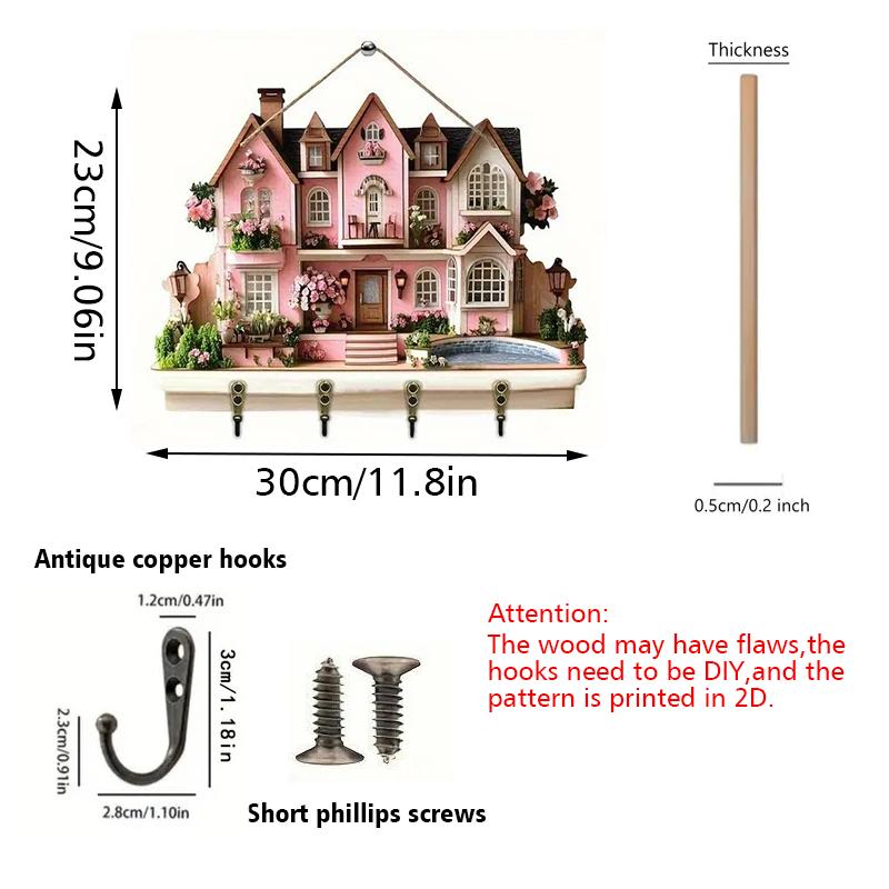 

DIY Storage Hooks Moving Gift Painted Patterns Room Decor 2D Flat Exquisite Wall Hangings Home Storage Wooden Cute 30x23cm