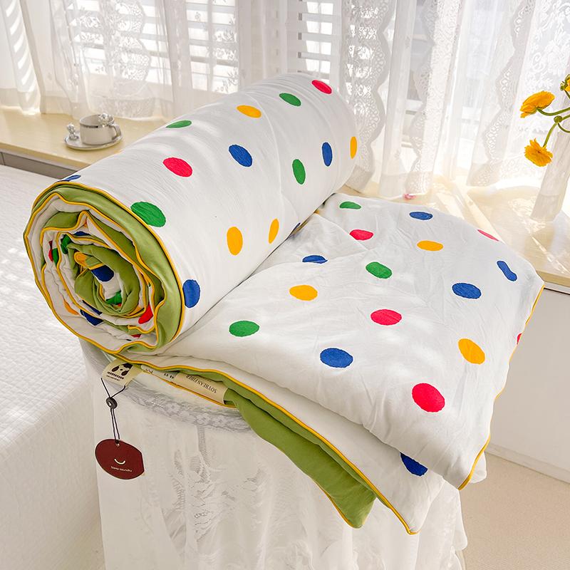 Queen Size Washed Double Gauze Summer Quilt Lightweight Comforter Soft Breathable Soya Fibre Filling Blanket for Spring