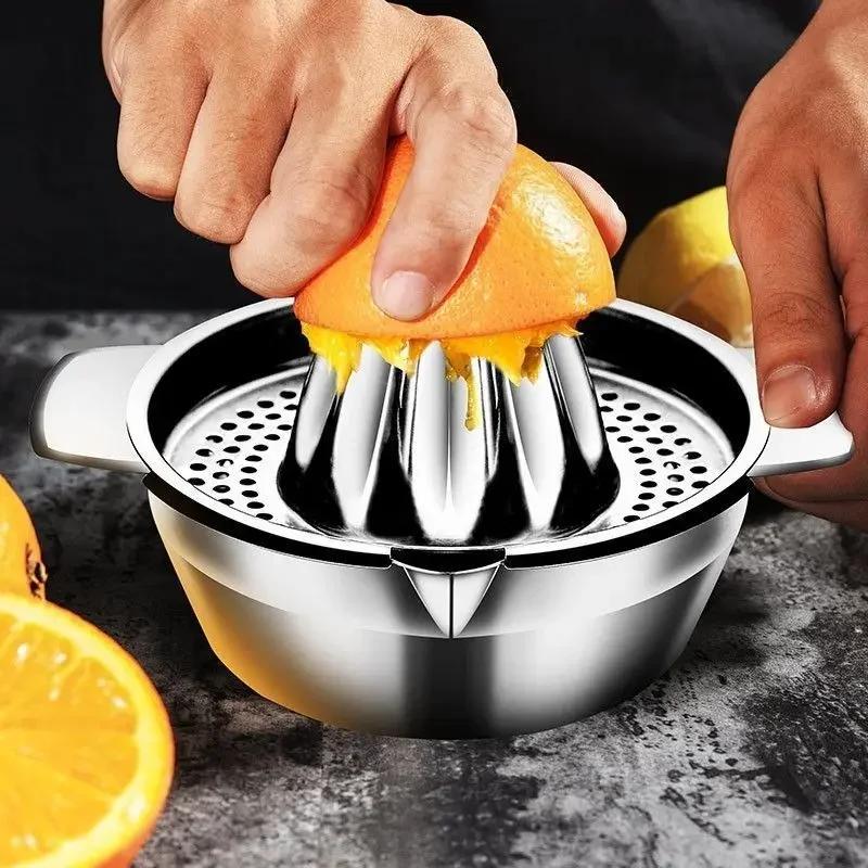 Manual Squeezer Citrus Lemon Orange Grapefruit Juicer 304 Stainless Steel Robust Hand Juicer Reamer Rotation Press with Strainer