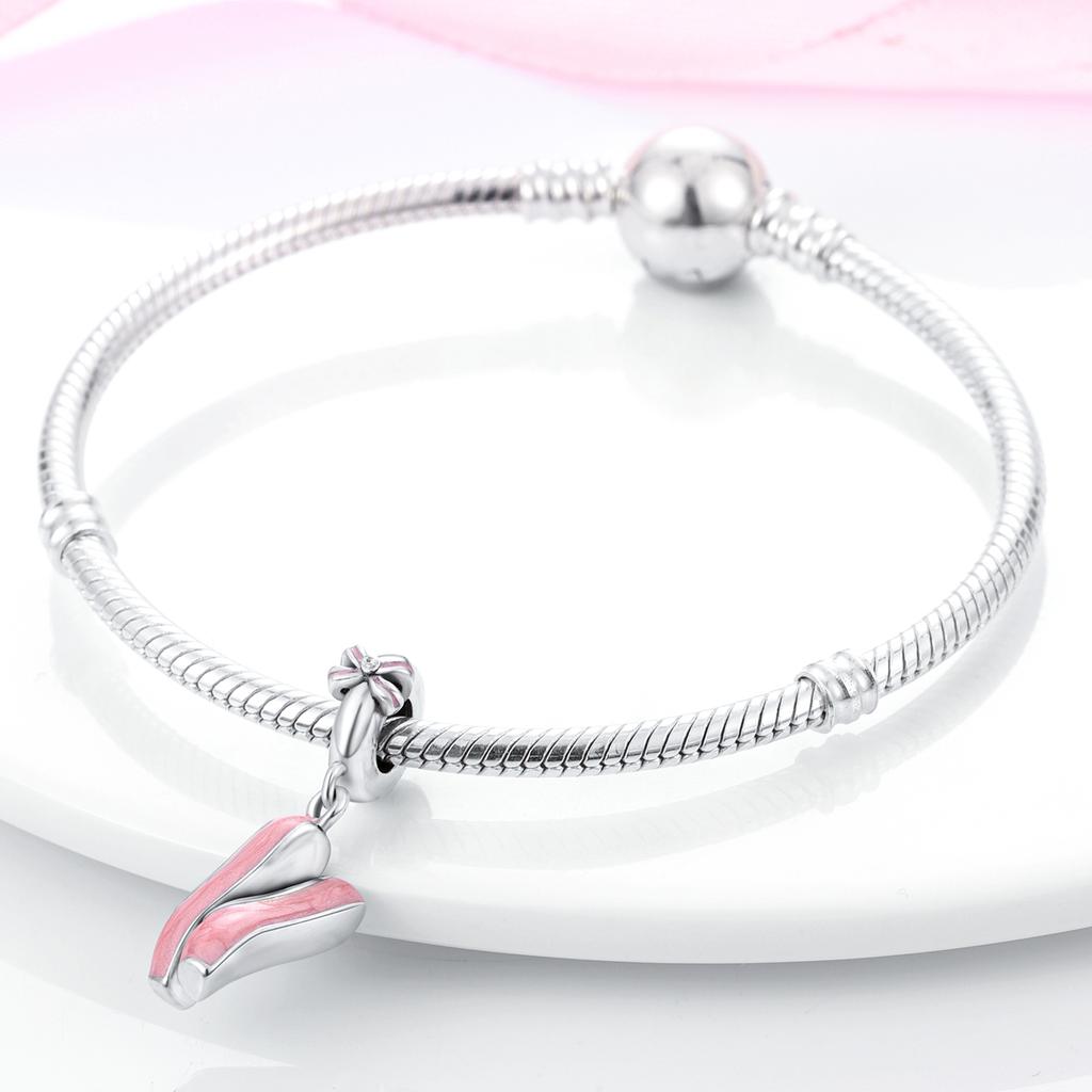 Genuine Copper Pink Ballet Skates Shoes Charms Fits Original Bracelet Jewelry Necklace DIY Craft Bead For Women Jeweli Make Gift