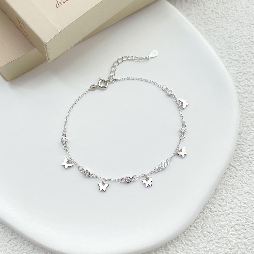 Sterling Silver Butterfly Zircon Bracelet - Light Luxury and Chic Hand Jewelry for Women