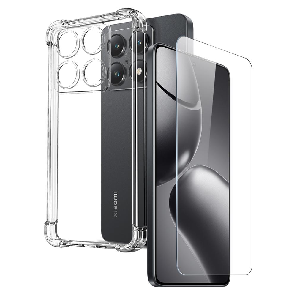 NORTHJO For Xiaomi 14T Case Four Corner Shockproof TPU Clear Phone Cover with Tempered Glass