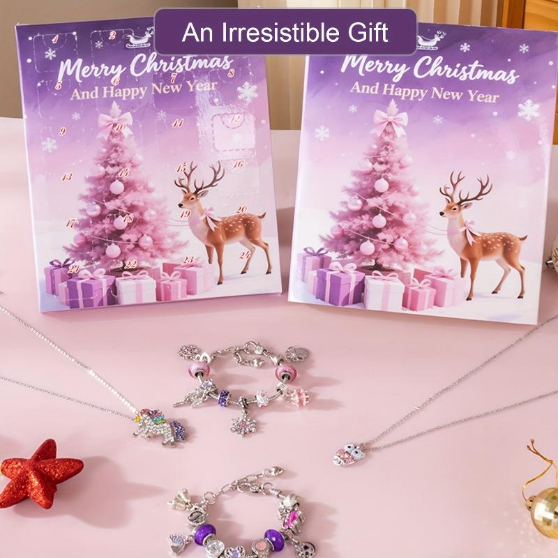 2026 Christmas Countdown Calendar Gift Box 24-Day Surprise Sparkling Kids Bracelet Jewelry DIY Set Christmas Gifts for Girls