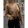 Autumn and Winter V-Neck Casual Loose Women's Knitted Sweater with Lazy Style Jacquard Long Sleeved Knitted Sweater