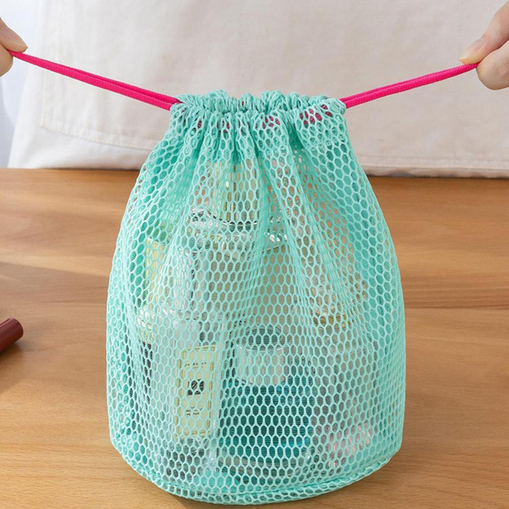 Mesh Lazy Toiletry Kits Coin Purse Dopamine Color Cosmetic Storage Bag Drawstring Large Capacity Fashion Travel Bathroom Bag