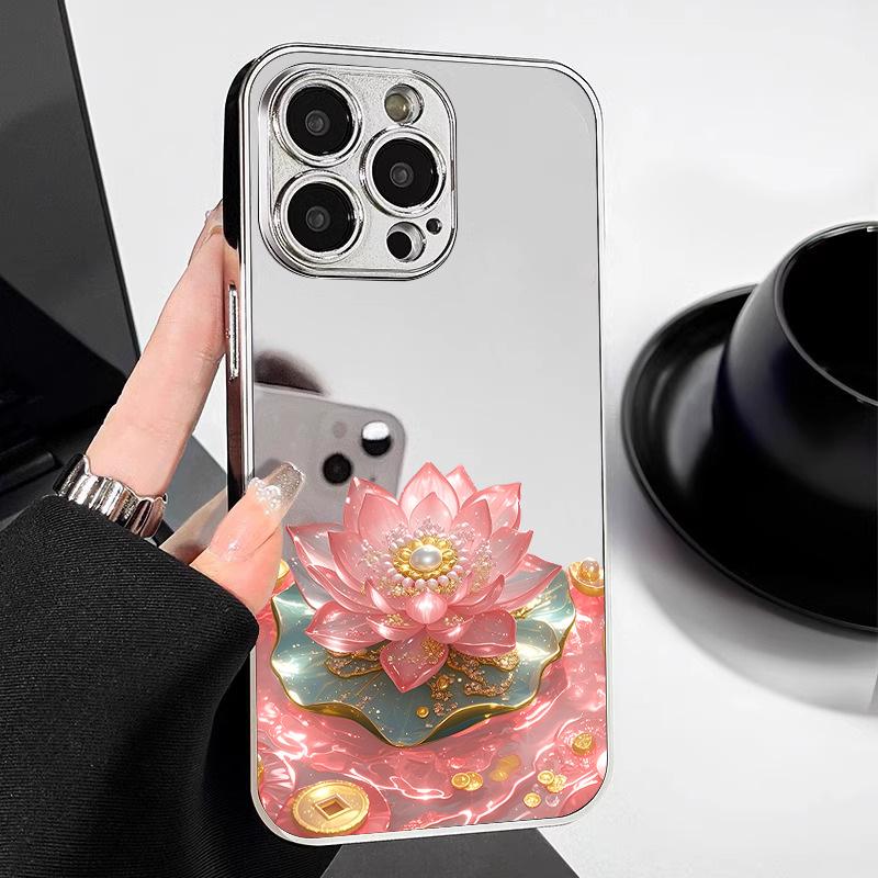 Gold Coin Lotus for Apple 17 Promax Personality 16 New 15 Mobile Phone Case for IPhone 14 Mirror Creative