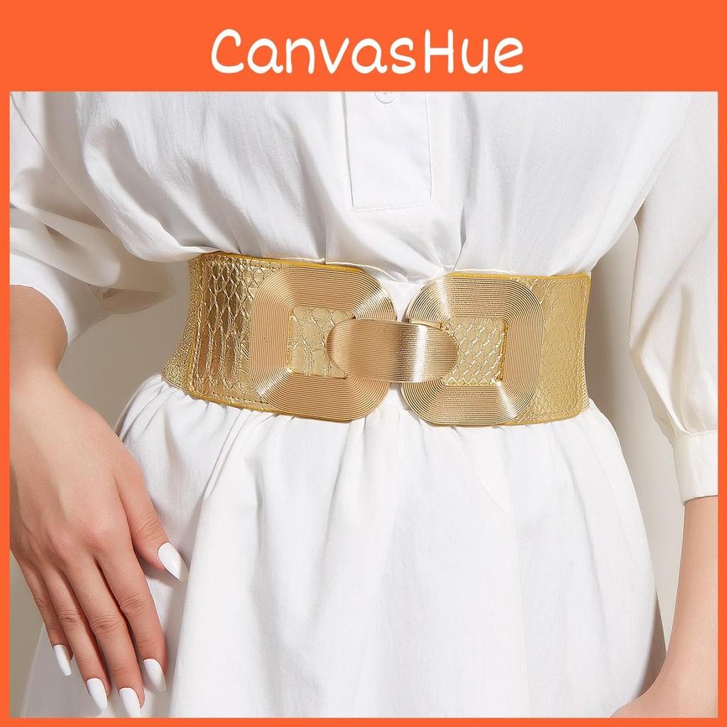 Women Gold Metal Waist Belt Snap Fastener Asymmetric Design Dresses Outerwear